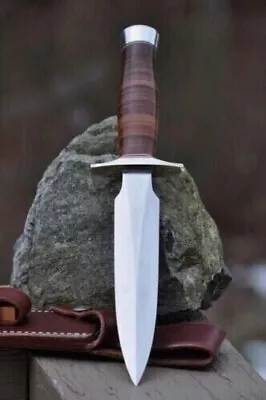 Custom Handmade D2 Tool Steel Hunting Dagger Bowie Knife Stacked Leather Handle • $109.99