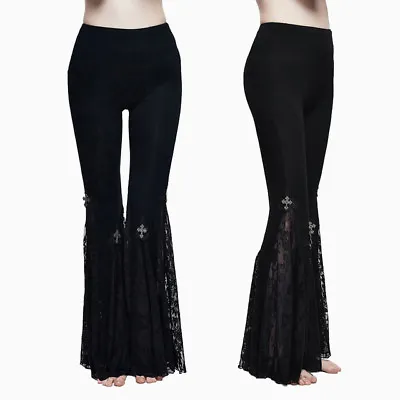 Women Gothic Sexy Lace Stretch Leggings Steampunk High Waist Black Flare Pants • $23.49