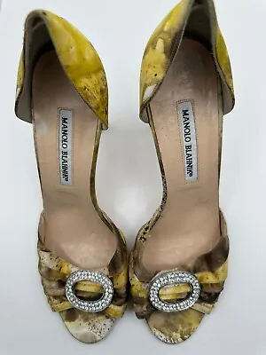 Manolo Blahnik Multicolor Satin Pump D’Orsay Rhinstone Buckles Size 39.5/ 9 • $87.50