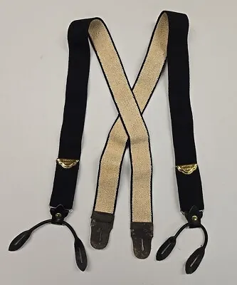 Vintage Police Brace Suspenders Leather Navy Blue 40s 50s Button Elastic • $29.90