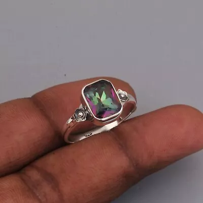 Mystic Topaz Rectangle Handmade Gemstone 925 Sterling Silver Ring For Women Gift • $21.99