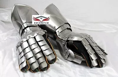 Medieval Gothic Gloves Set - Steel Gothic Armor Gauntlets Silver Polish Costume • $125