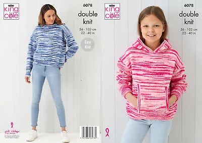 Ladies & Girls Sweater & Hoodie DK Knitting Pattern King Cole 6078 • £3.99