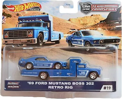 Hot Wheels '69 Ford Mustang Boss 302 Retro Rig - Team Transport - Blue #19 • $24.99