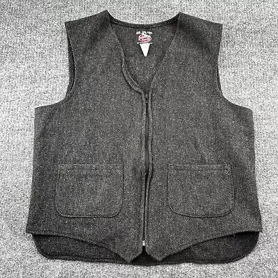 Vtg Johnson Woolen Mills Vest Mens Large Wool Blend Herringbone Grey Zip • $59.99