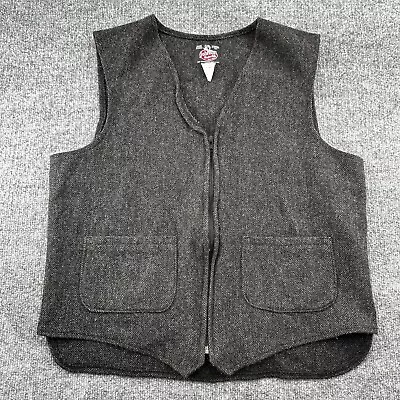 Vtg Johson Woolen Mills Vest Mens Large Wool Blend Herringbone Grey Zip • $59.99