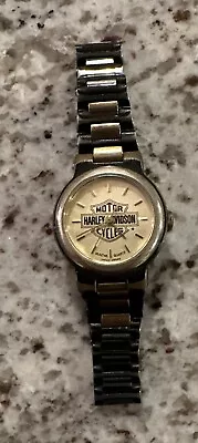 Harley Davidson Older Bulova Watch Ladies Black & Gold Tone Stainless • $35