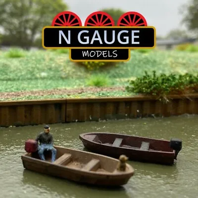 X2 PAIR N Scale Gauge 1:148 River Boats & Figures! (Rowing Dinghy Canal)  1:160 • £11.99