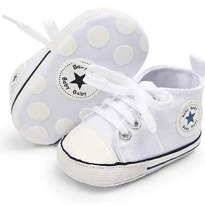 Converse Style Canvas Baby Shoes Pram Shoes Trainers White 0-6 Months • £10.99