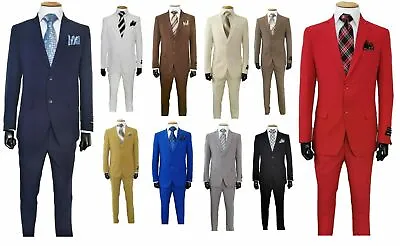 Men’s Formal Slim Fit Suit 2 Piece Two Button Solid Colors Jacket & Pants 702ps • $58.89