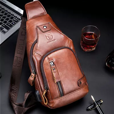 Men's Sling Backpack100% Genuine Leather Chest Bag Crossbody Bag Shoulder Bag • $37.04