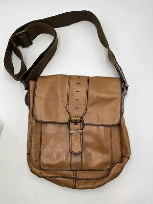 Vtg Fossil Brown Leather Messenger Bag W/ Leather Strap • $47.50