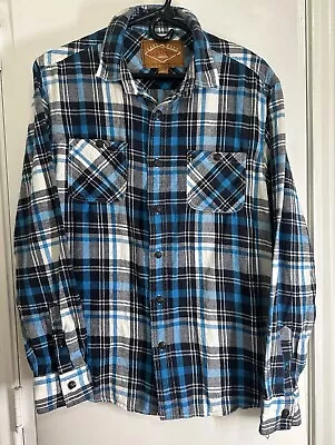 Red Camel Western Flannel Shirt Mens Large Blue Plaid Long Sleeve • $14.99