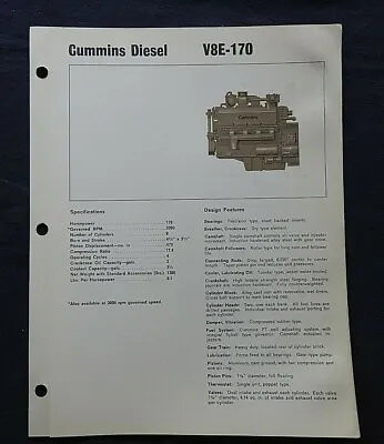 1966 Genuine Cummins  V8e-170 Diesel Engine  Specification Brochure • $19.95