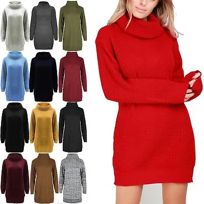 £11.99 • Buy Womens Dress Ladies Baggy Jumper Long Sleeve Cowl Neck Chunky Knitted Mini Top