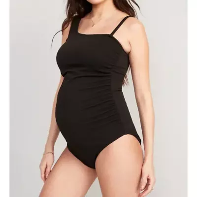 Old Navy Ribbed Maternity Swimsuit Womens Size Medium Black NWT Ruched Sides NEW • $44.99
