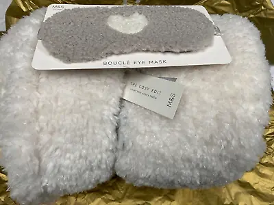 New M&S Faux Alpaca White Throw Blanket Large & Heart Boucle Eye Mask Gift Set • £39.99