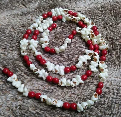 Vintage String Faux Popcorn & Cranberries Christmas Garland Blow Mold 68  • $9.25