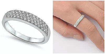 Sterling Silver 925 MICRO PAVE SETTING CLEAR CZ WEDDING BAND RING 4MM SIZES5-10* • $18.32