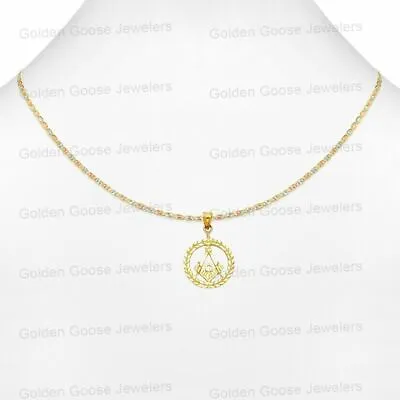 Real 14KT Yellow Gold Freemason Masonic Charm Pendant Valentino Free Chain • $232