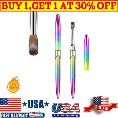 100% Kolinsky Acrylic Nail Brush With Cap Rainbow Crystal Handle (CRIMPED) 🔥🔥 • $11.99