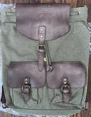 Canvas Leather Rucksack Backpack Laptop Computer Bag OLIVE GREEN • $34.99