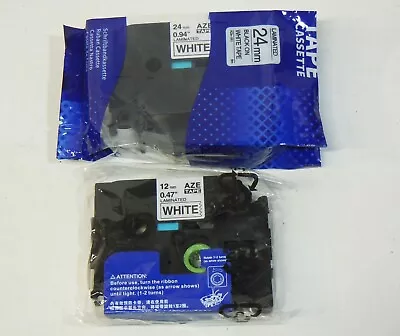 2 Pack AZE 12mm 24mm Brother P-Touch Label Maker Tape Cartridge READ DESCRIPTION • $11.95