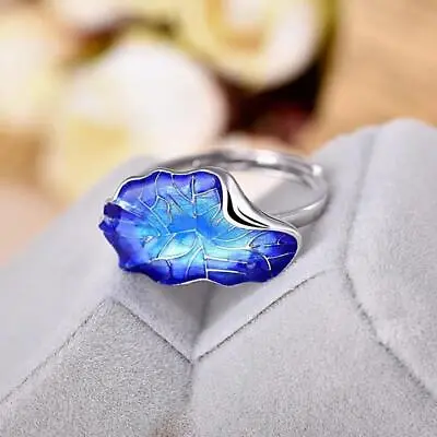 $4.99 • Buy Blue Lotus Rings Adjustable Ring Jewelry 925 Silver Fashion Talismans Women