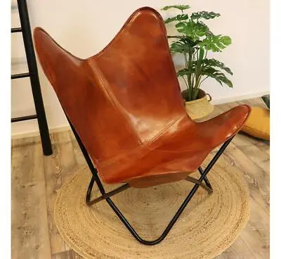 Vintage Genuine Ten Leather Butterfly Chair Indoor Outdoor Chair Fully Foldable • $266.31