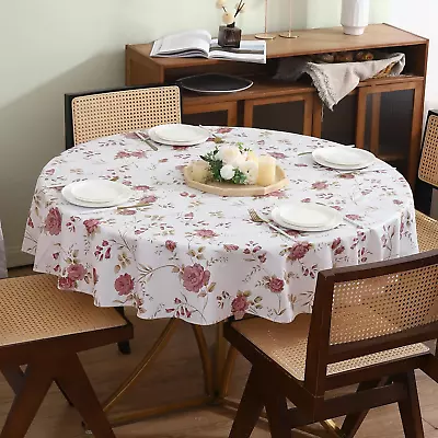 Round Vinyl Tablecloth With Flannel Backing Waterproof Oil-Proof PVC Table Cloth • $21.11