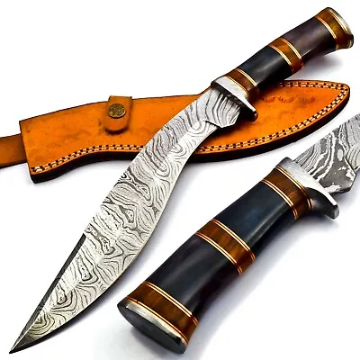 Handmade Damascus Heavy Duty KUKRI Knife Sharp Blade With Leather Sheath 38cm  • $99.99