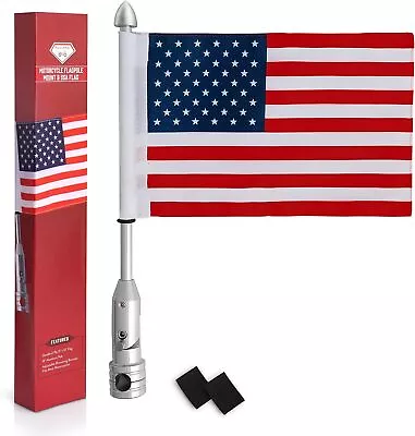 Motorcycle Flag Pole Kit With Usa Flag 13  Polished Aluminum Motorcycle Flag Mou • $40.43