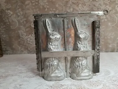 Antique Vintage Metal Tin Standing Bunny Rabbit Chocolate Mold Hinged • $98.90