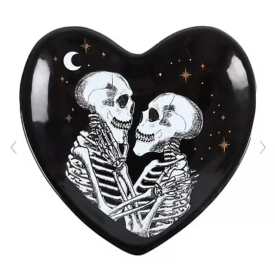 Skeleton Couple Heart Ceramic Trinket Dish Wicca Pagan Black Bowl Gothic • £7.99