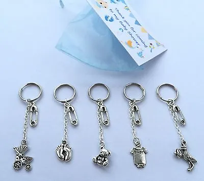 5 X Baby Shower Keyring Boy Charms Mum To Be Pregnancy Organza Tag Gift Child • £4.30