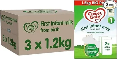 Cow & Gate 1 First Infant Baby Milk Powder Formula From Birth 1.2K (Pack Of 3) • £54.49