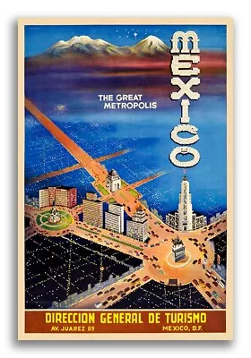 Mexico - The Great Metropolis - 1940s Vintage Style Mexican Travel Poster  24x36 • $25.95