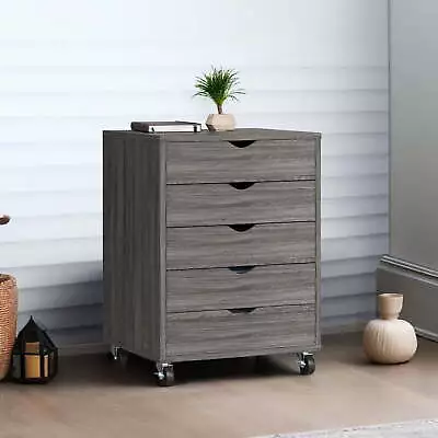 Dextrus 5 Drawer Mobile File Cabinet  Wood Filing Cabinet Rolling Gray，NEW • $51.75