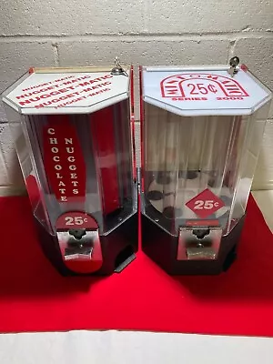 $69.95 • Buy TWO VINTAGE 25 CENT CANDY MACHINES CHOCOLATE NUGGETS And MINT DROPS