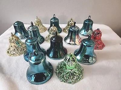 Lot Of 15 Vintage Bradford Plastic Bells Christmas Ornaments Filigree & Solid • $22.95