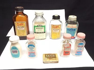 Large Vintage Lot Aspirin Medicine Bottles Tin Glass Pain Relief Bayer Rare • $45