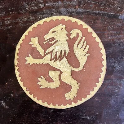 Vintage Redware Tile Trivet Round Marked HF Scottish Lion Medieval Theme GOT • £33.75