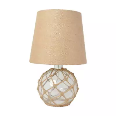 Buoy Rope Nautical Netted Coastal Ocean Sea Glass Table Lamp With Burlap Fabric • $34.30