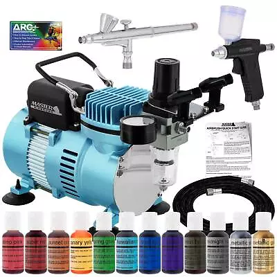 2 Airbrush Cake Decorating Compressor Kit 12 Color Chefmaster Food Coloring Set • $149.99