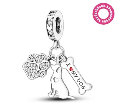 I Love My Dog Dangle Charm Bead For Bracelet S925 Sterling Silver • £10.99