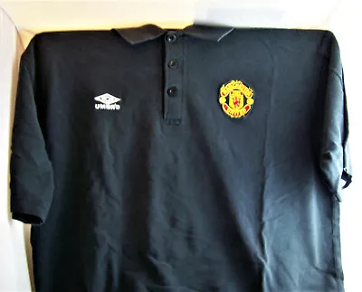 Vintage Umbro Manchester United 3 Button + Collar Black Shirt All Cotton Sz XXL • $35