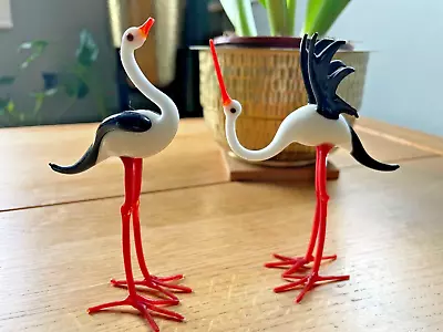 Vintage Venetian Murano Glass Pair Of Stork Figurines • £10