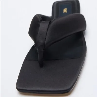 Zara Black Flat Quilted Sandals With Platform Sole. Size 7.5 NWT. Sold Out @Zara • $34.99