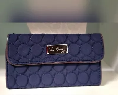 Preloved Vera Bradley WILDWOOD PARK Tri-fold Wallet - Navy W/ Brown Leather • $25