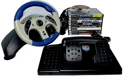 Playstation 2 PS2 Mad Catz MC2 MicroCon Racing Wheel Bundle Complete W/ 9 Games • $119.99